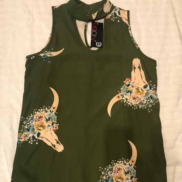 NWT Vision Women’s Edgy Boho Shift Dress M Green Clean Smoke & Per Free Home. - Picture 6 of 11